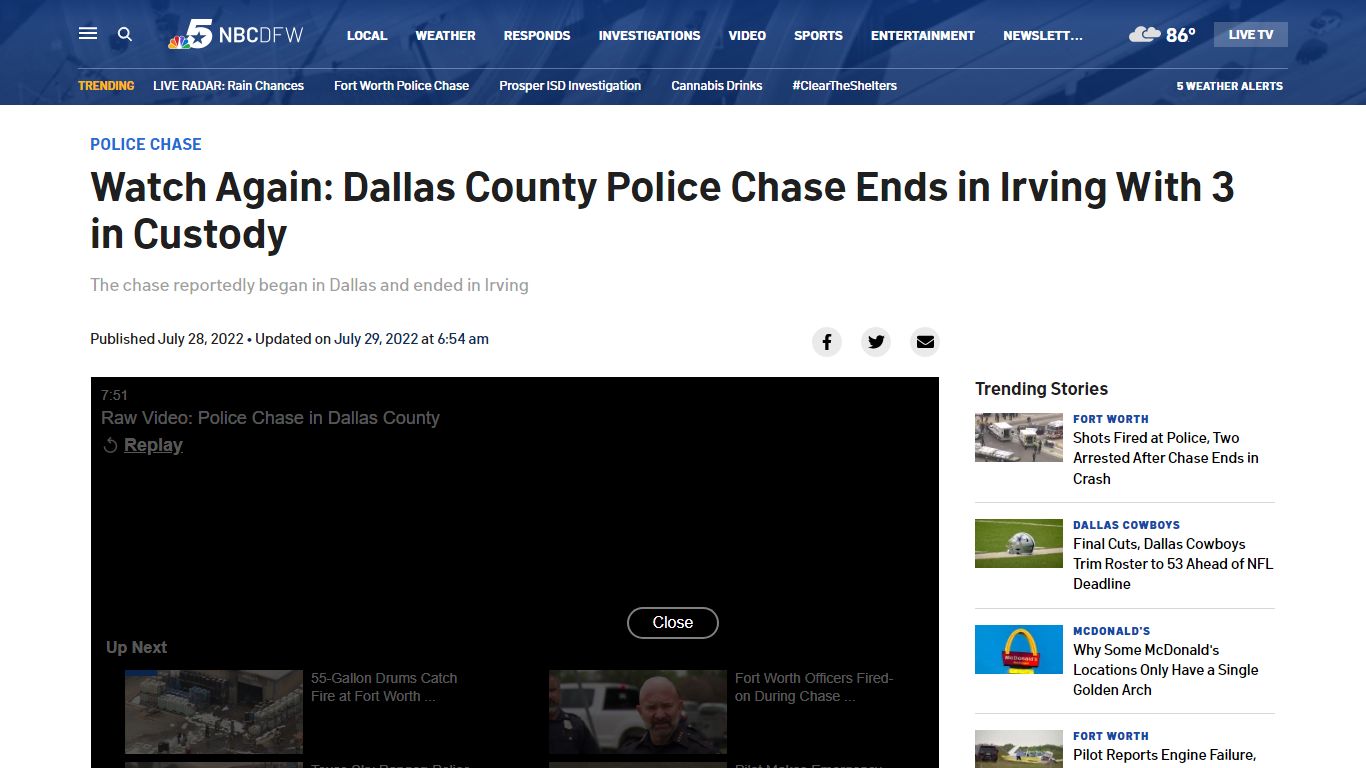 Watch Again: Dallas County Police Chase Ends in Irving With 3 in Custody